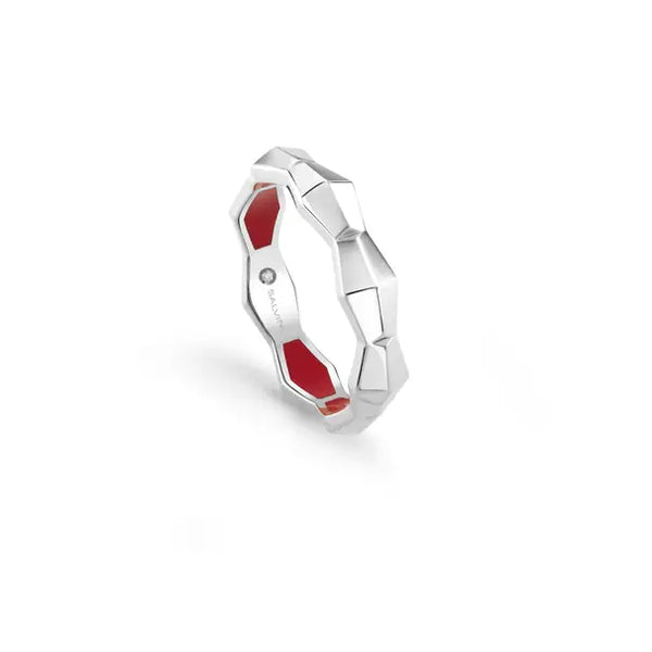 Anello in oro bianco con hybrid ceramic rossa Salvini